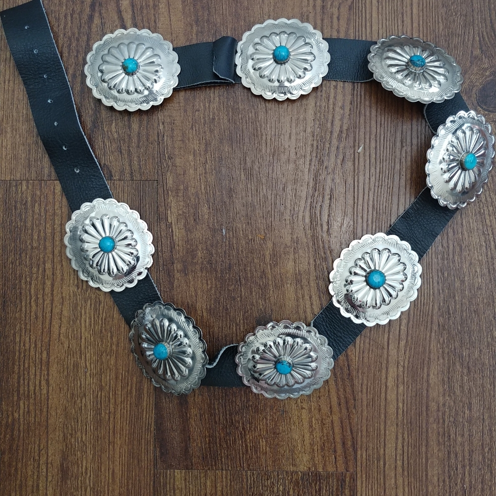 Black Leather Western Concho Belt